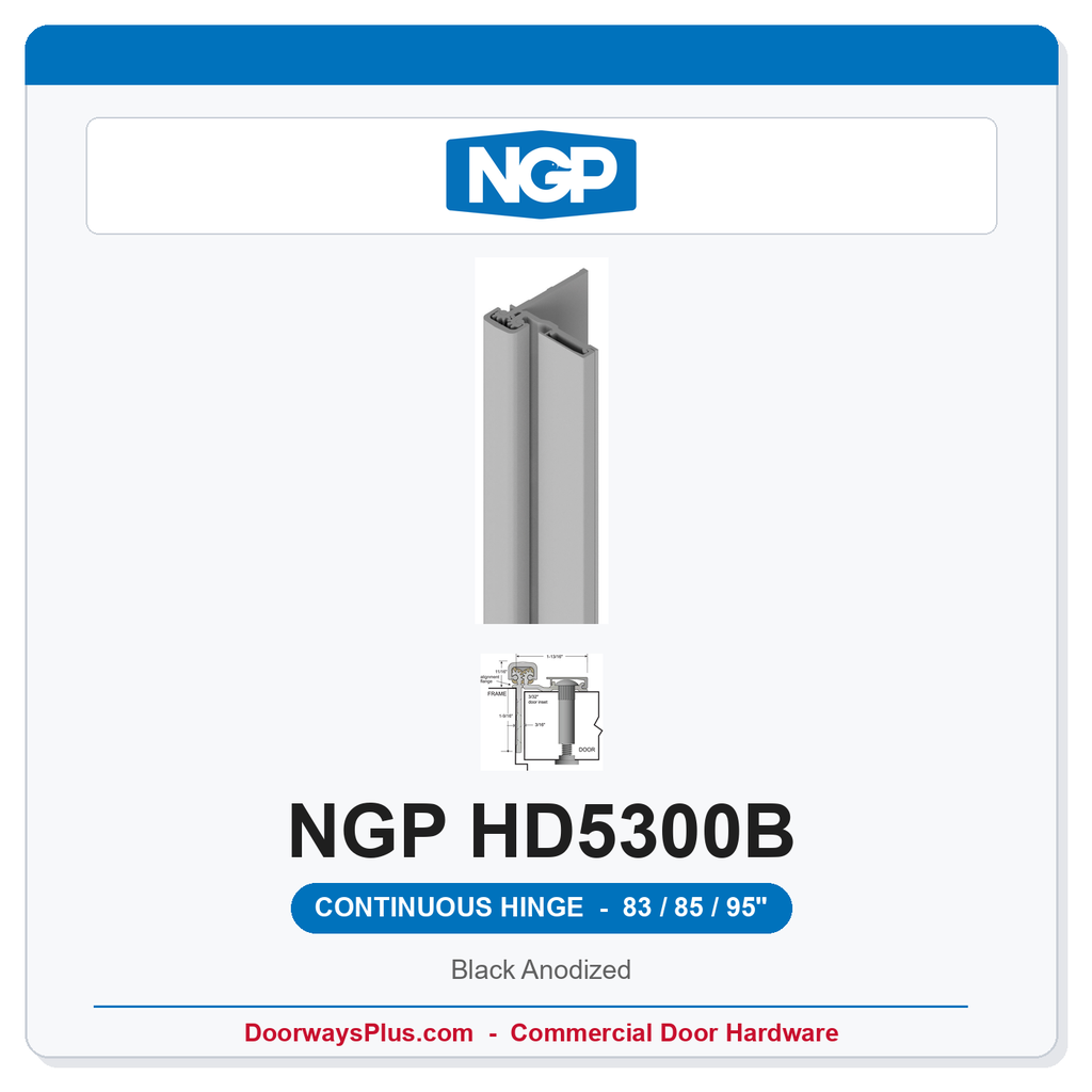 NGP HD5300B Half Surface Geared Continuous Hinge 83/85/95" Black Anodized | National Guard