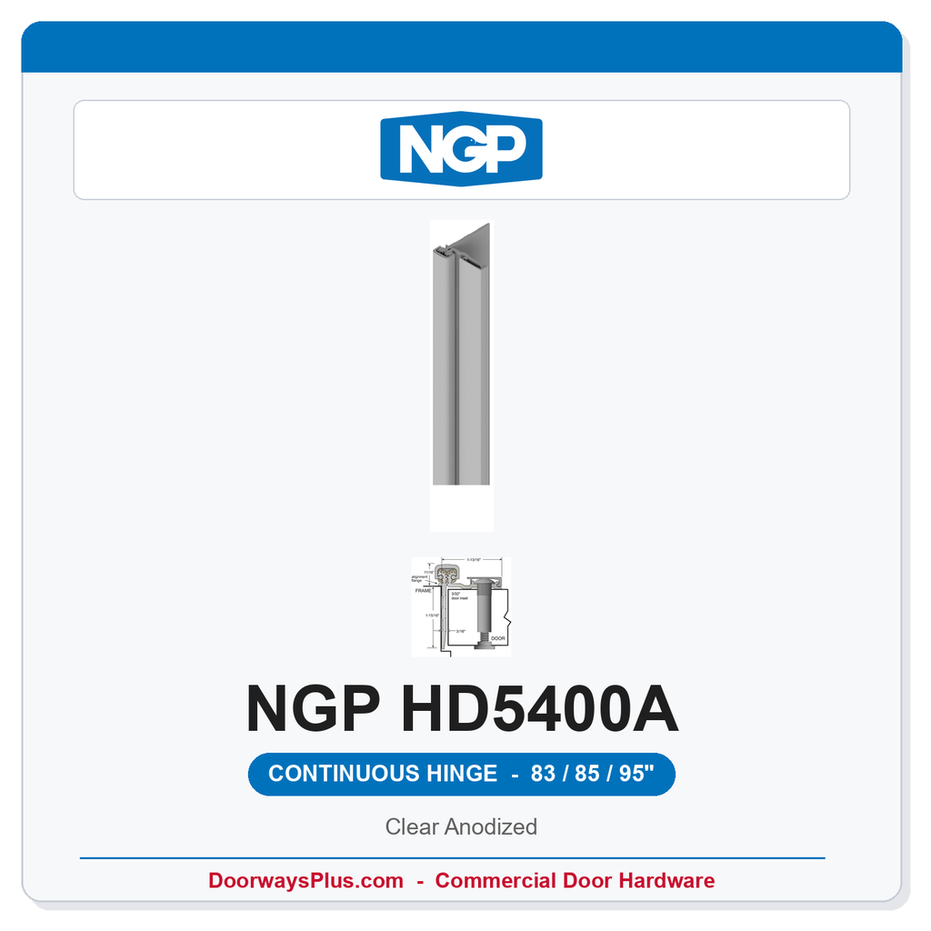 NGP HD5400A Half Surface Geared Continuous Hinge 83/85/95" Clear Anodized | National Guard