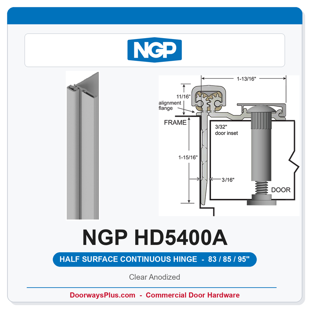 NGP HD5400A Half Surface Geared Continuous Hinge 83/85/95" Clear Anodized | National Guard