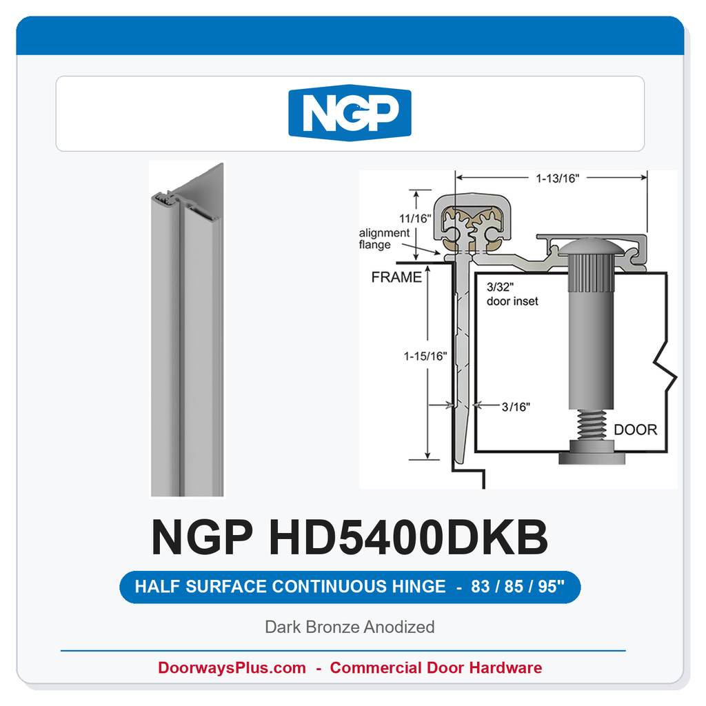 NGP HD5400DKB Half Surface Geared Continuous Hinge 83/85/95" Dark Bronze Anodized | National Guard