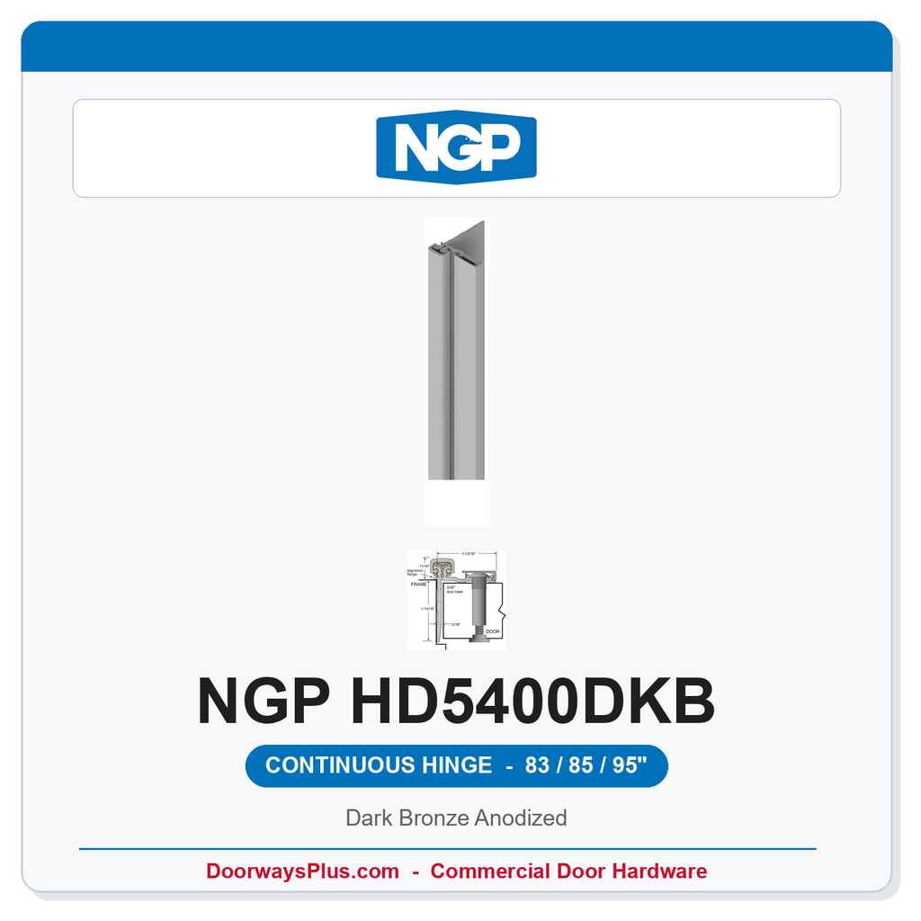 NGP HD5400DKB Half Surface Geared Continuous Hinge 83/85/95" Dark Bronze Anodized | National Guard