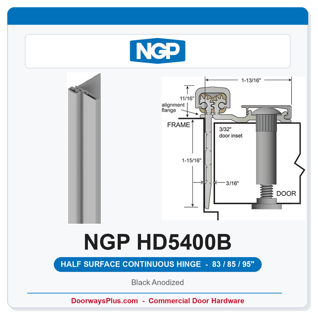 NGP HD5400B Half Surface Geared Continuous Hinge 83/85/95" Black Anodized | National Guard