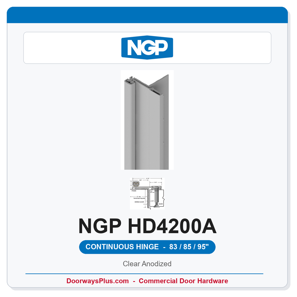 NGP HD4200A Half Surface Swing-Clear Geared Continuous Hinge 83/85/95" Clear Anodized | National Guard