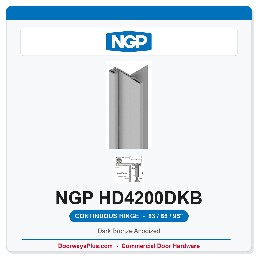 NGP HD4200DKB Half Surface Swing-Clear Geared Continuous Hinge 83/85/95" Dark Bronze Anodized | National Guard