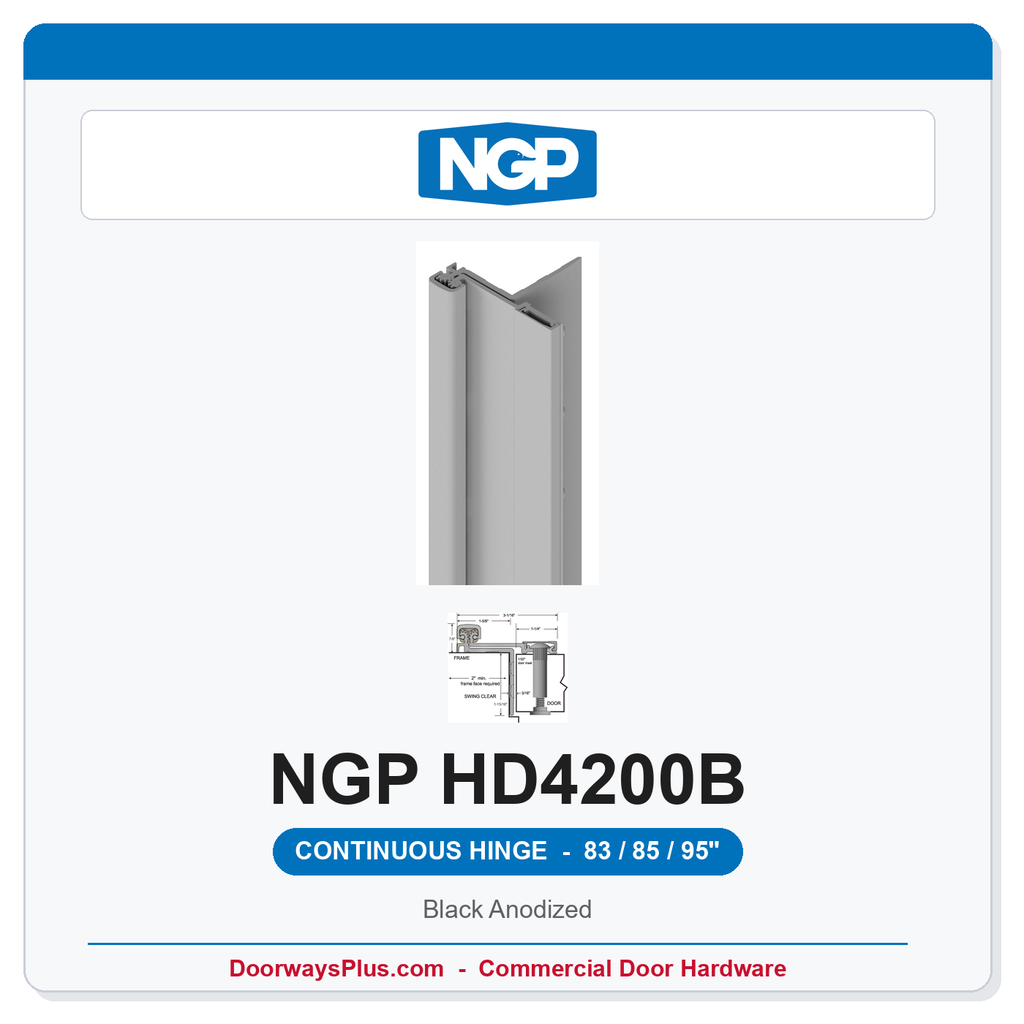 NGP HD4200B Half Surface Swing-Clear Geared Continuous Hinge 83/85/95" Black Anodized | National Guard