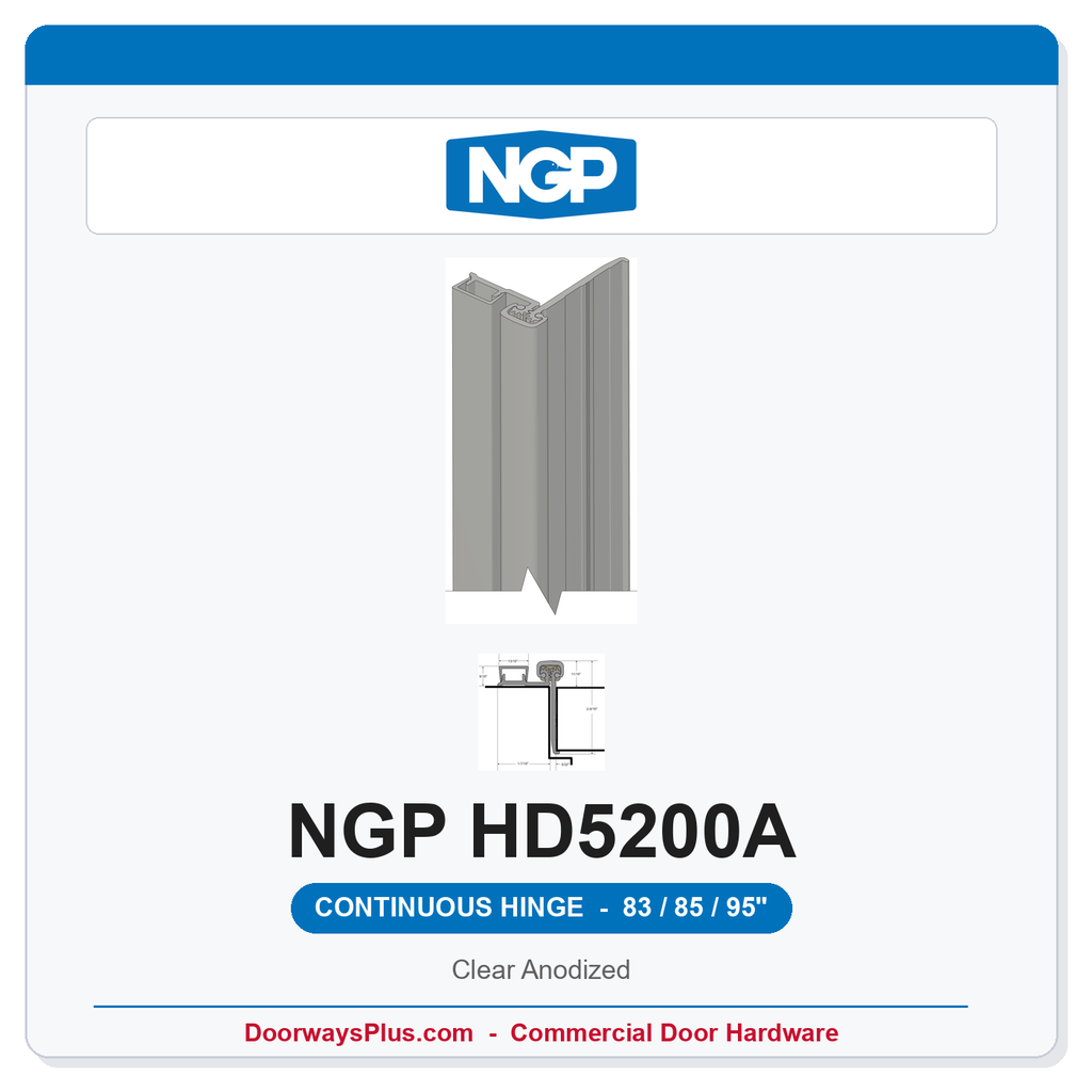 NGP HD5200A Half Mortise Flush Geared Continuous Hinge 83/85/95" Clear Anodized | National Guard
