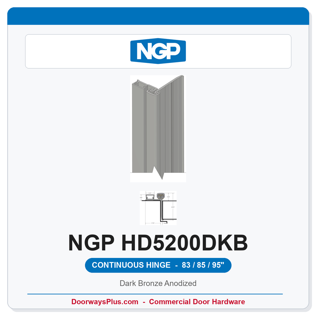 NGP HD5200DKB Half Mortise Flush Geared Continuous Hinge 83/85/95" Dark Bronze Anodized | National Guard