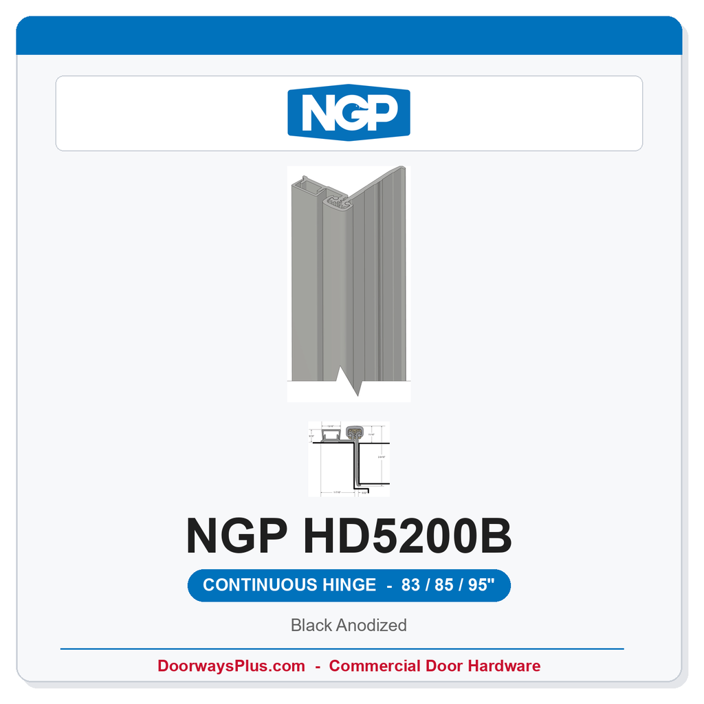 NGP HD5200B Half Mortise Flush Geared Continuous Hinge 83/85/95" Black Anodized | National Guard