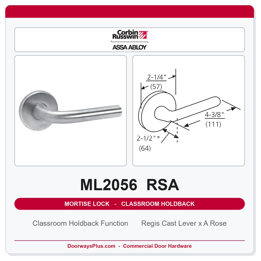 Corbin Russwin ML2056 RSA Classroom Holdback Mortise Lockset | Grade 1 Commercial