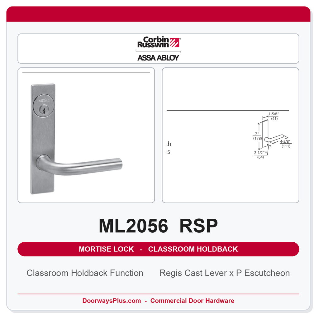 Corbin Russwin ML2056 RSP Classroom Holdback Mortise Lockset | Grade 1 Commercial