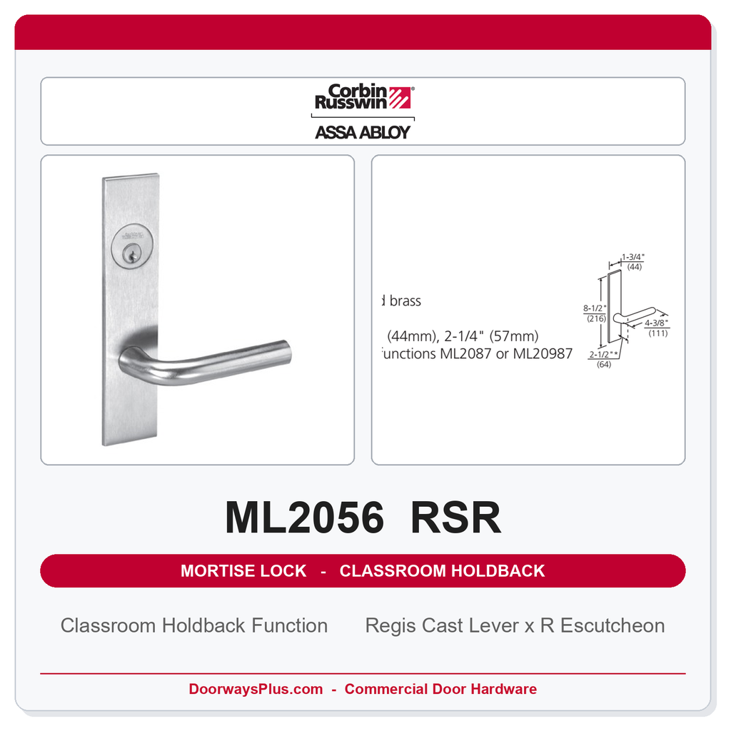 Corbin Russwin ML2056 RSR Classroom Holdback Mortise Lockset | Grade 1 Commercial
