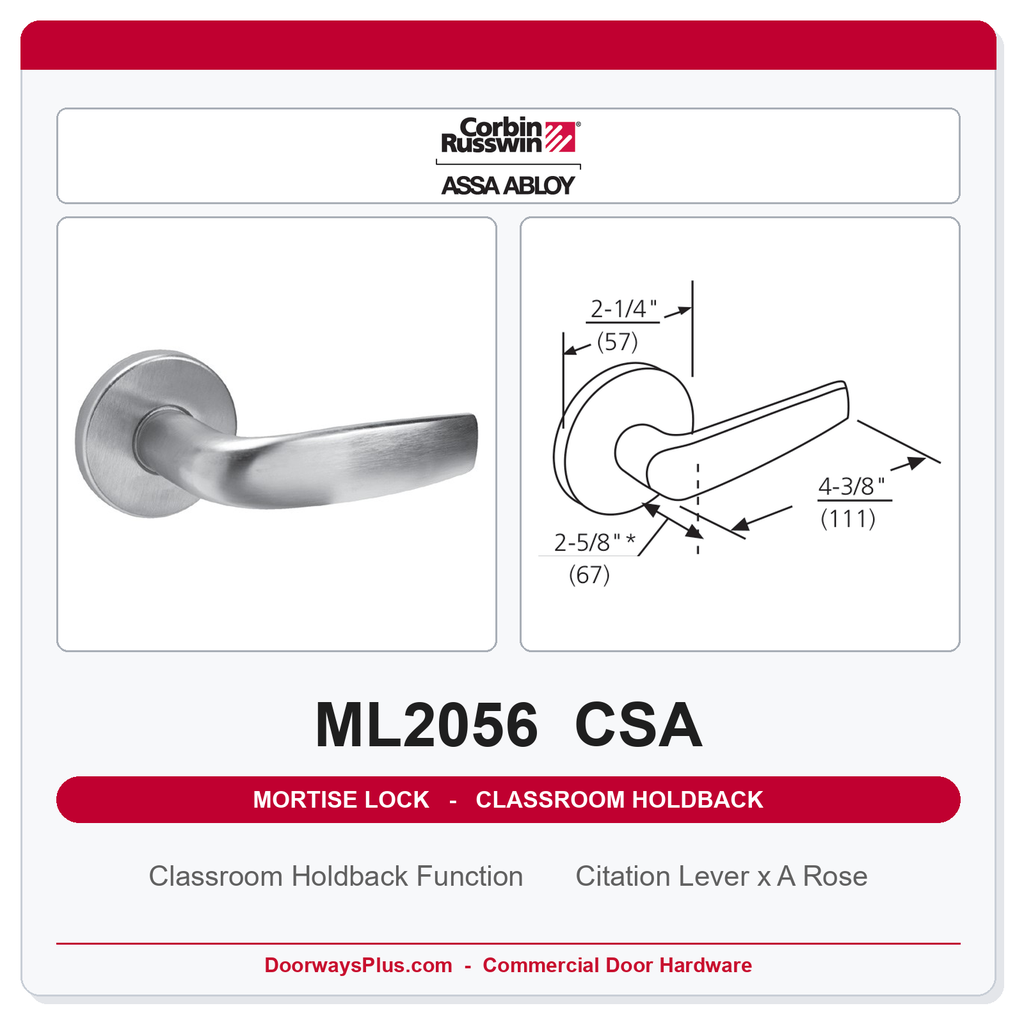 Corbin Russwin ML2056 CSA Classroom Holdback Mortise Lockset | Grade 1 Commercial