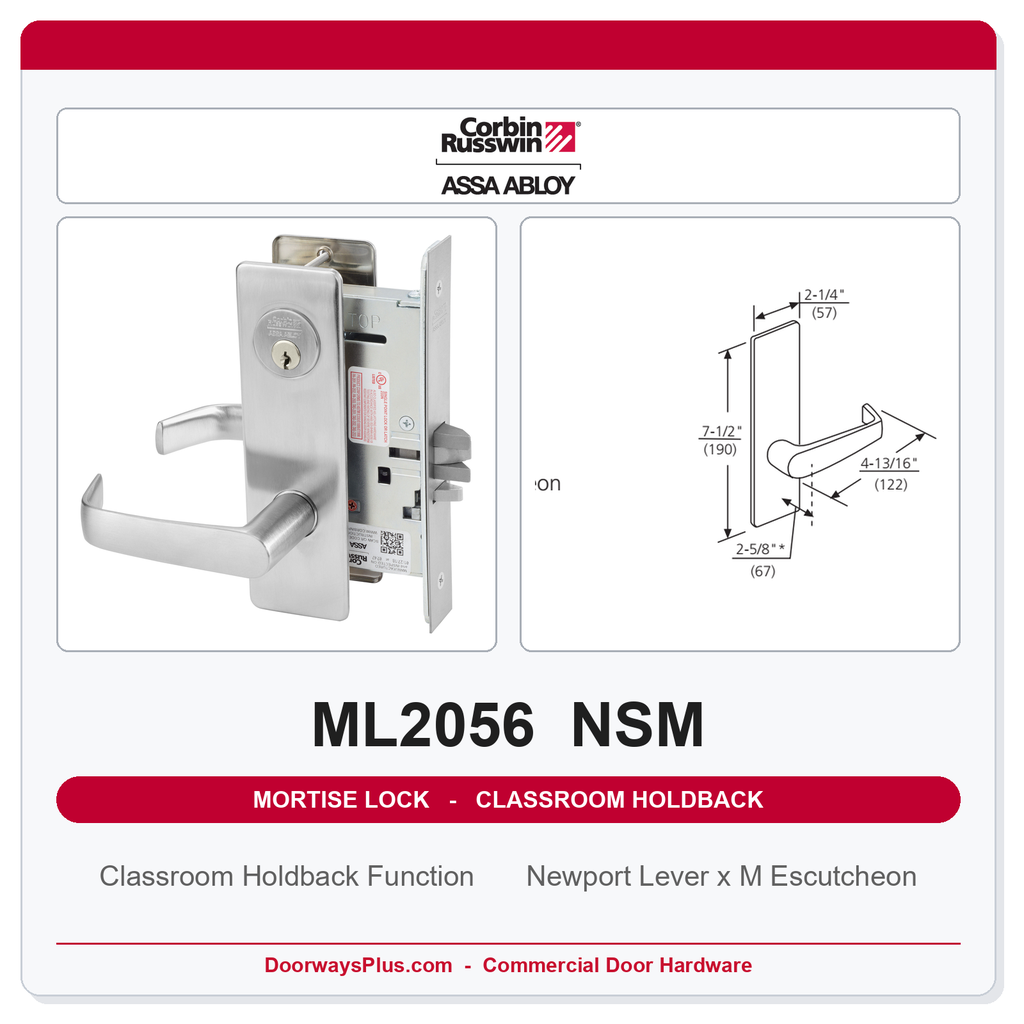 Corbin Russwin ML2056 NSM Classroom Holdback Mortise Lockset | Grade 1 Commercial