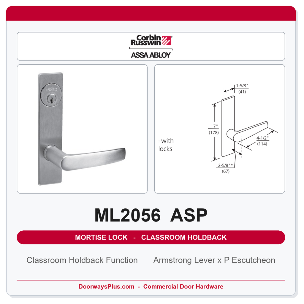 Corbin Russwin ML2056 ASP Classroom Holdback Mortise Lockset | Grade 1 Commercial