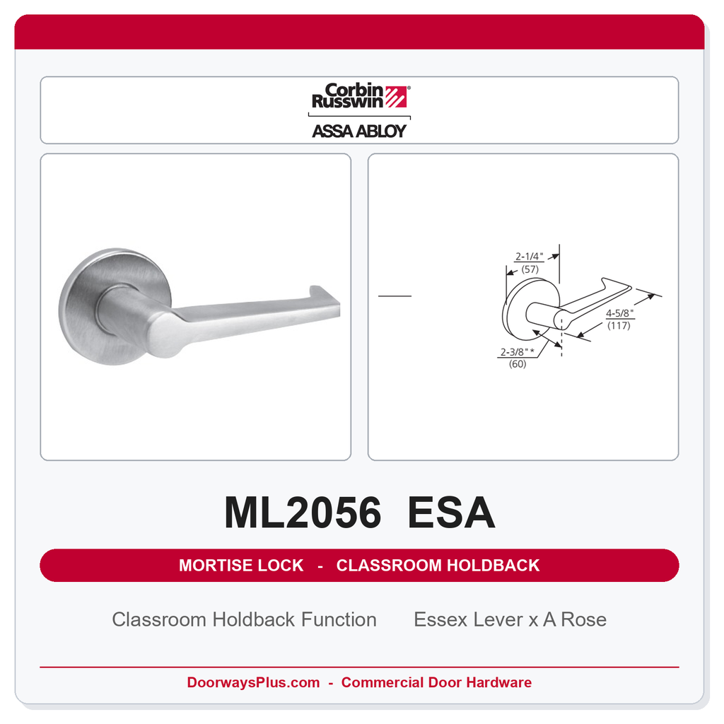 Corbin Russwin ML2056 ESA Classroom Holdback Mortise Lockset | Grade 1 Commercial