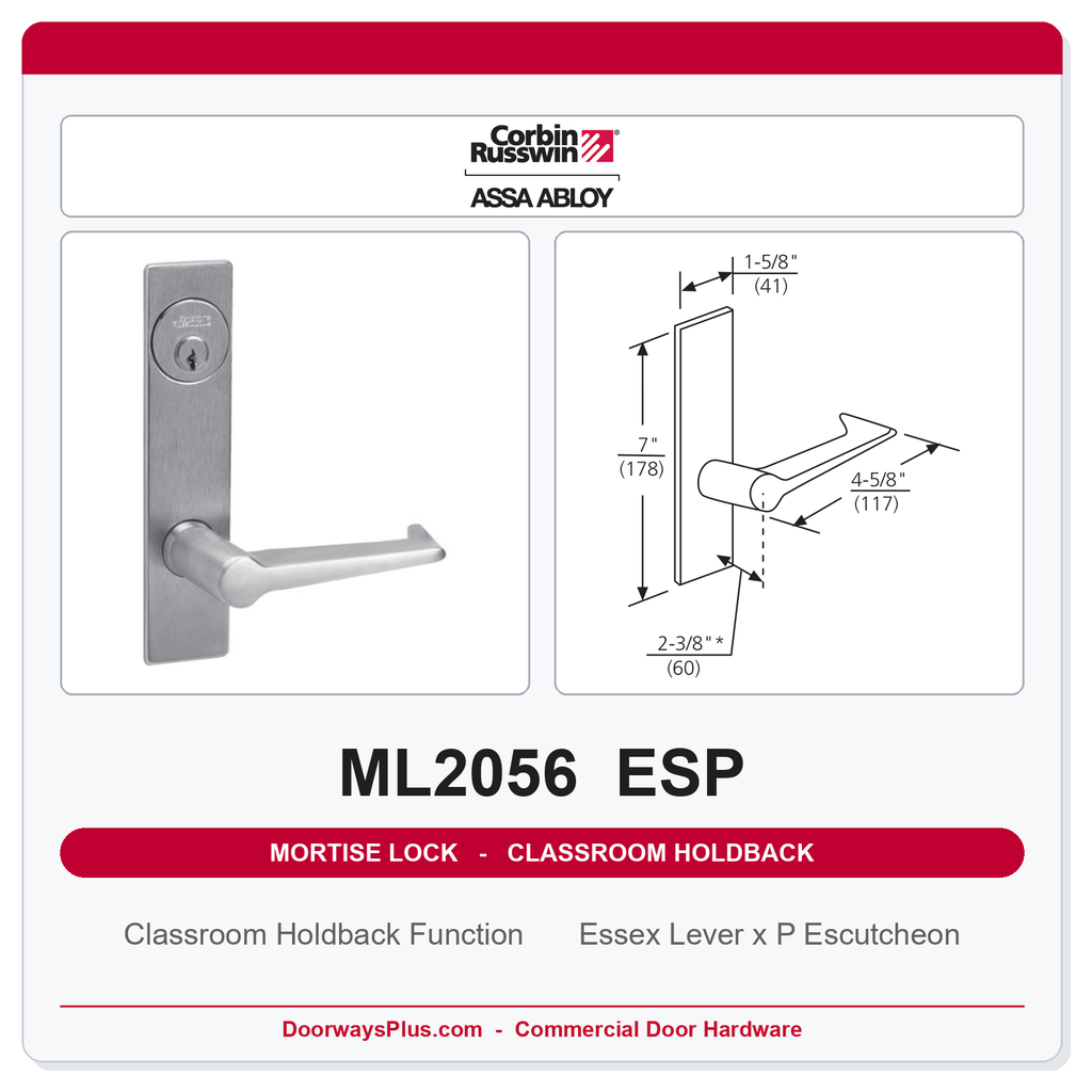 Corbin Russwin ML2056 ESP Classroom Holdback Mortise Lockset | Grade 1 Commercial