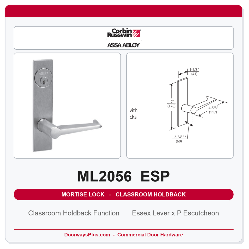 Corbin Russwin ML2056 ESP Classroom Holdback Mortise Lockset | Grade 1 Commercial