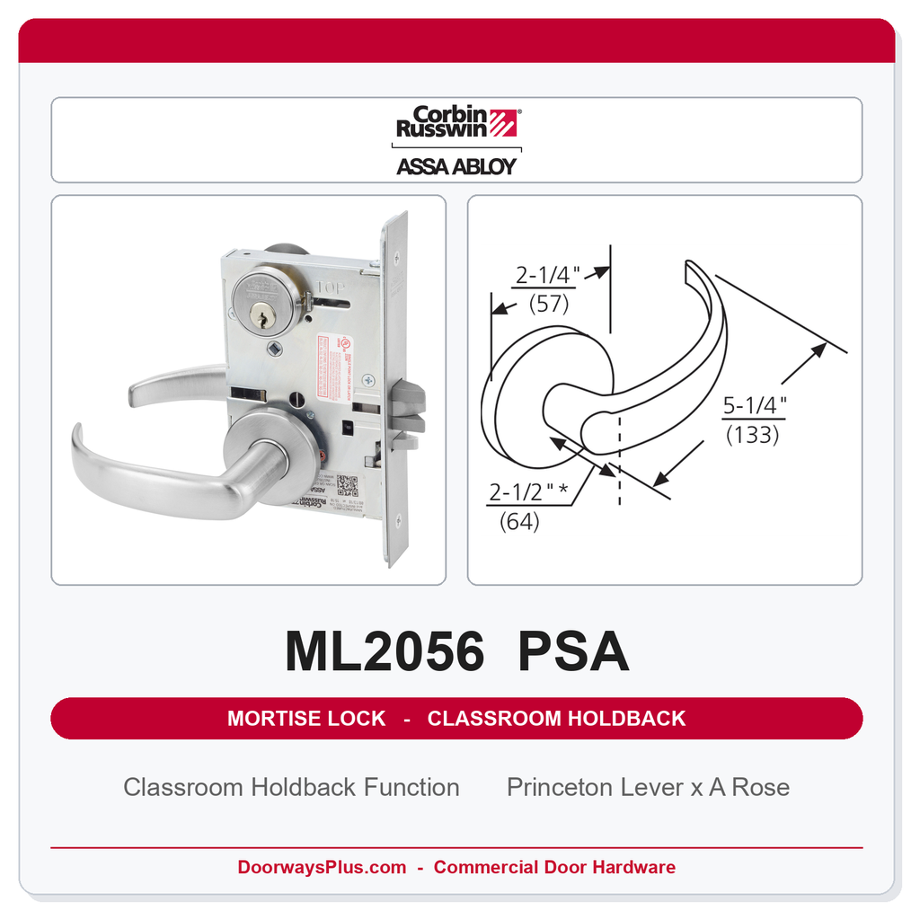 Corbin Russwin ML2056 PSA Classroom Holdback Mortise Lockset | Grade 1 Commercial