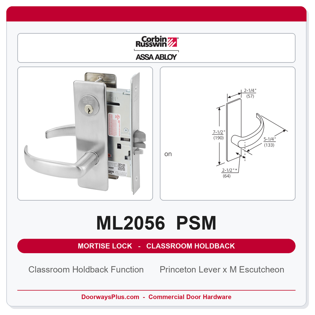 Corbin Russwin ML2056 PSM Classroom Holdback Mortise Lockset | Grade 1 Commercial