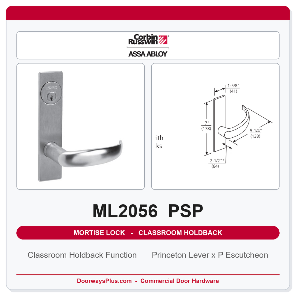 Corbin Russwin ML2056 PSP Classroom Holdback Mortise Lockset | Grade 1 Commercial