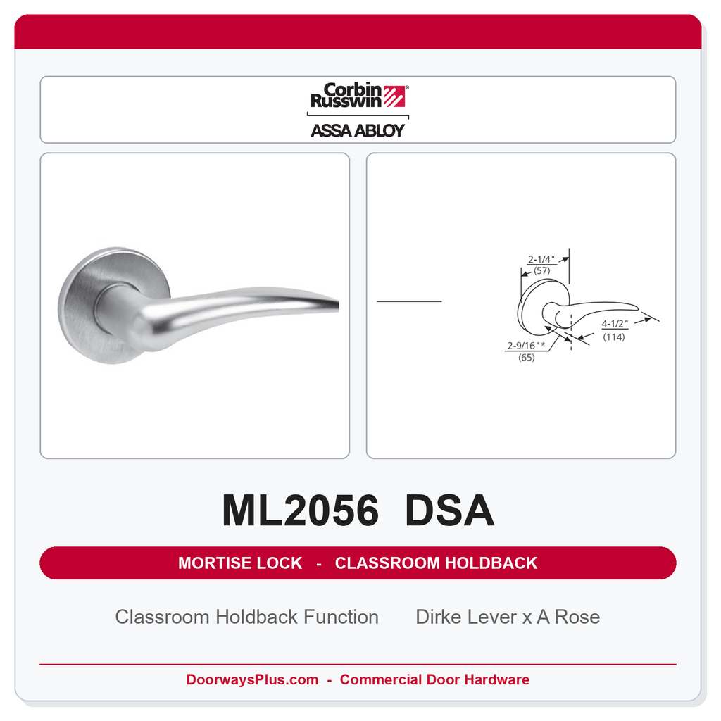Corbin Russwin ML2056 DSA Classroom Holdback Mortise Lockset | Grade 1 Commercial