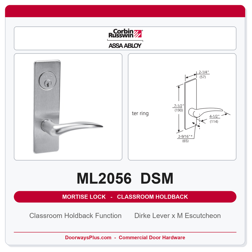 Corbin Russwin ML2056 DSM Classroom Holdback Mortise Lockset | Grade 1 Commercial