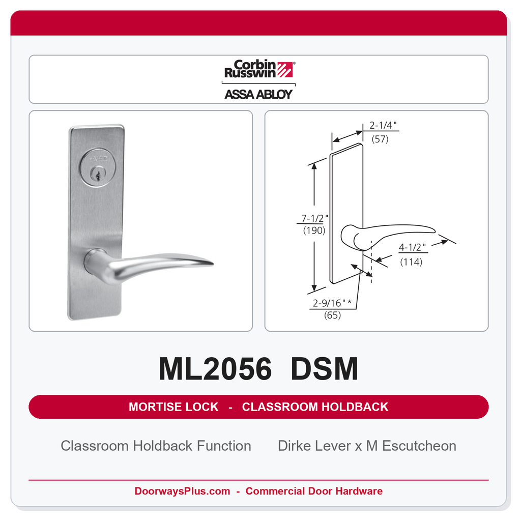 Corbin Russwin ML2056 DSM Classroom Holdback Mortise Lockset | Grade 1 Commercial