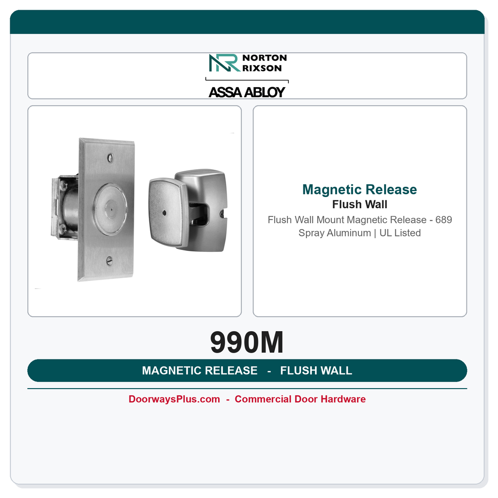 Rixson 990M Flush Wall Mount Magnetic Release – 689 Spray Aluminum | UL Listed