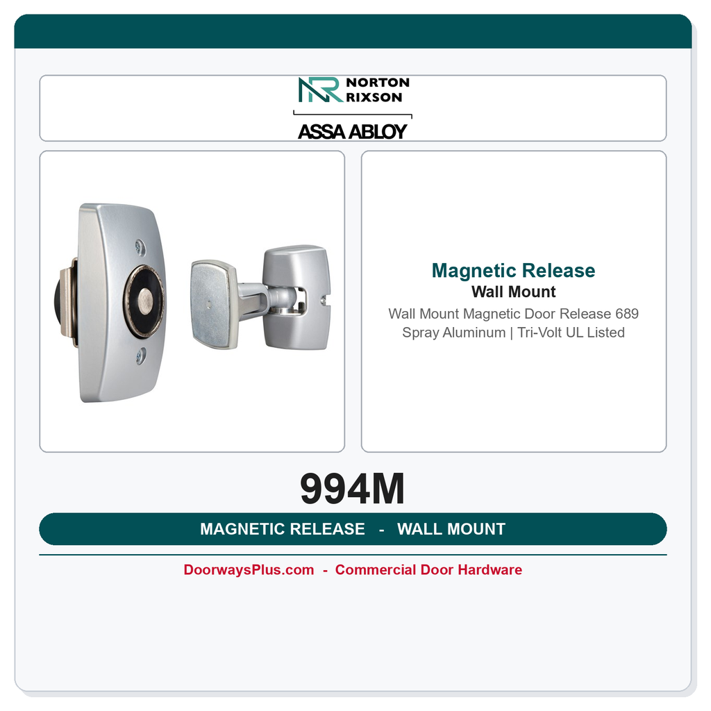 Rixson 994M Wall Mount Magnetic Door Release 689 Spray Aluminum | Tri-Volt UL Listed