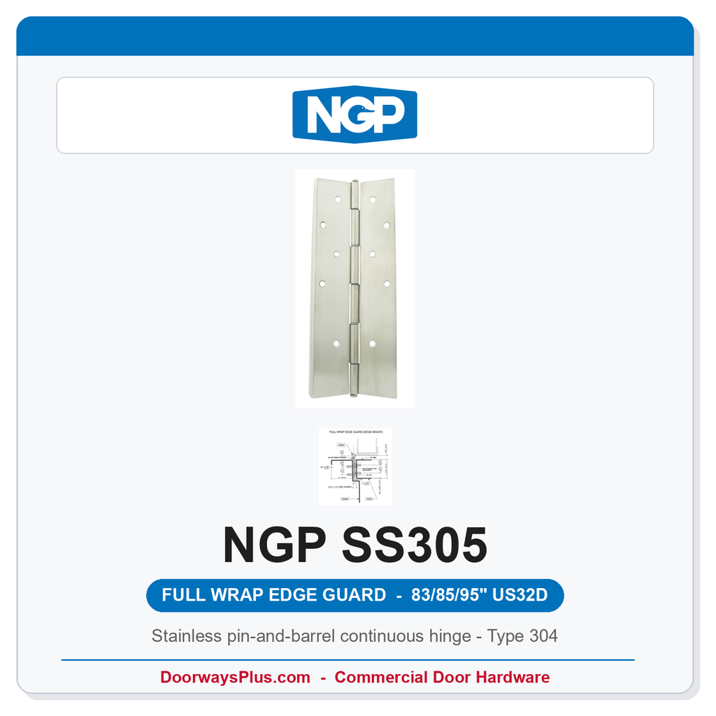 NGP SS305 Full Wrap Edge Guard Pin-and-Barrel Hinge 83/85/95" US32D | National Guard