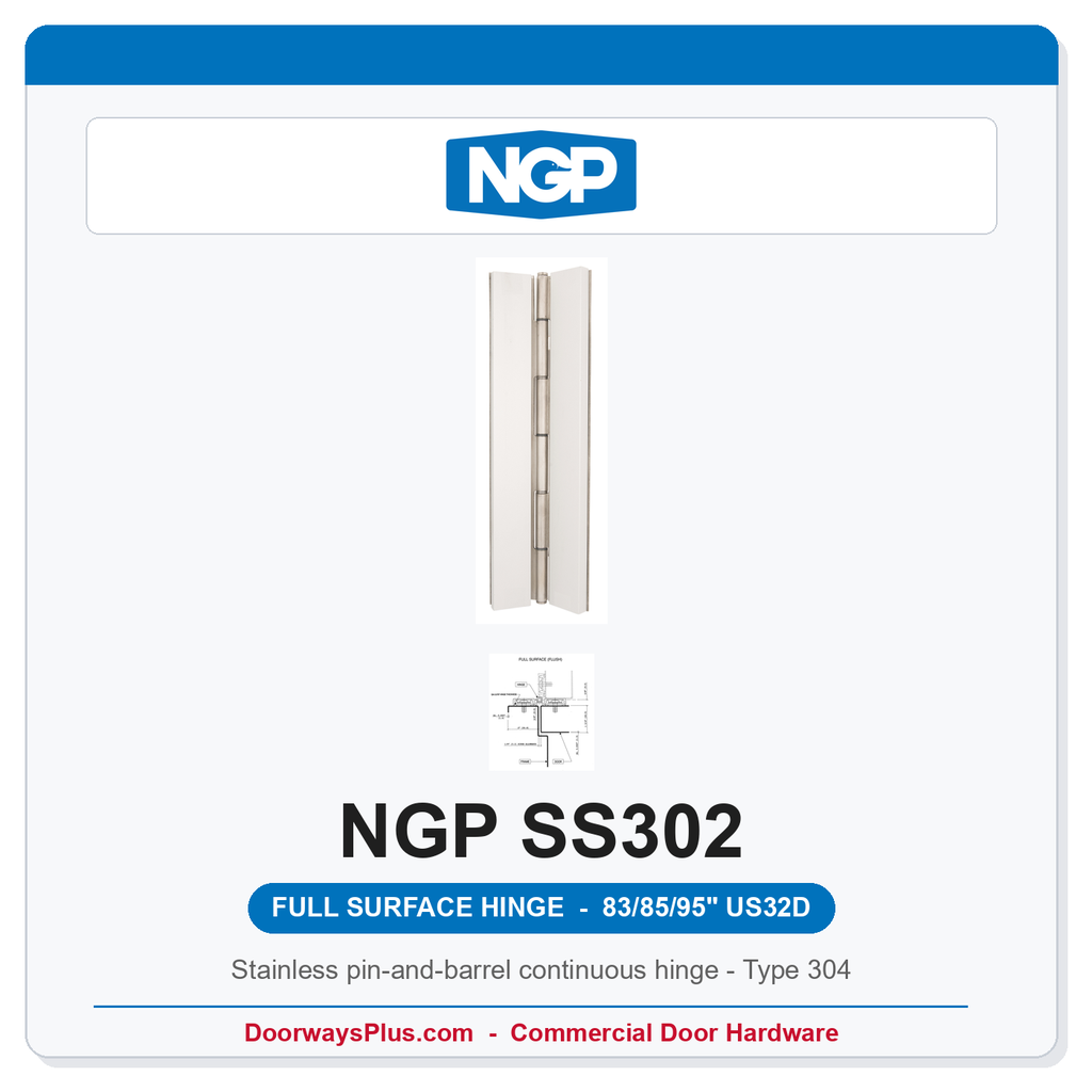 NGP SS302 Full Surface Pin-and-Barrel Hinge 83/85/95" US32D | National Guard