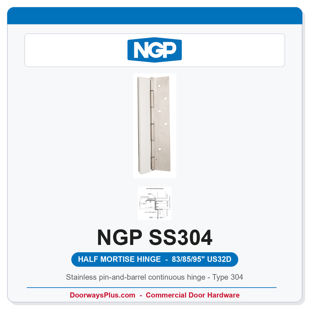 NGP SS304 Half Mortise Pin-and-Barrel Hinge 83/85/95" US32D | National Guard