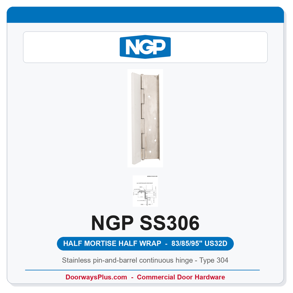 NGP SS306 Half Mortise Half Wrap Pin-and-Barrel Hinge 83/85/95" US32D | National Guard
