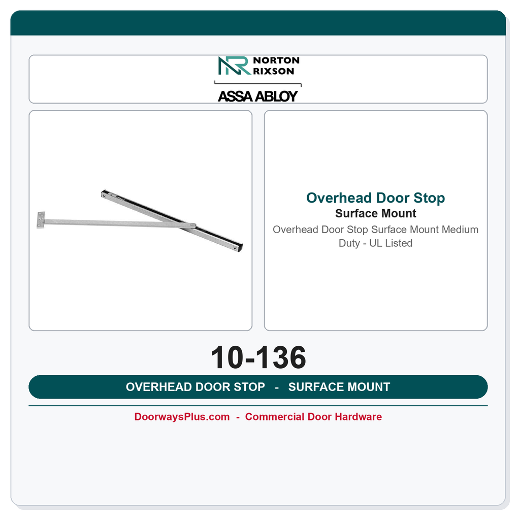Rixson 10-136 Overhead Door Stop Surface Mount Medium Duty – UL Listed