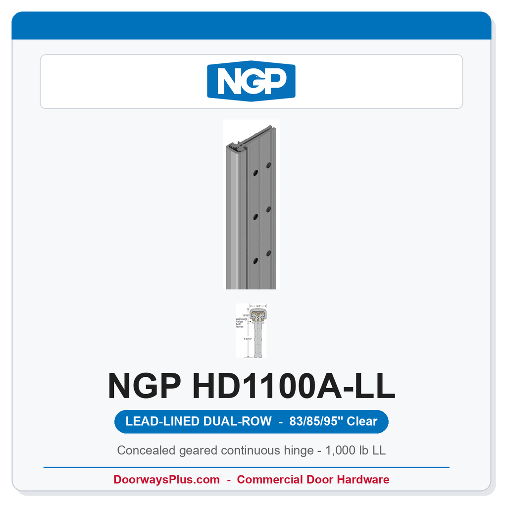 NGP HD1100A-LL Concealed Geared Continuous Hinge Lead-Lined Dual-Row 83/85/95" Clear Anodized | National Guard