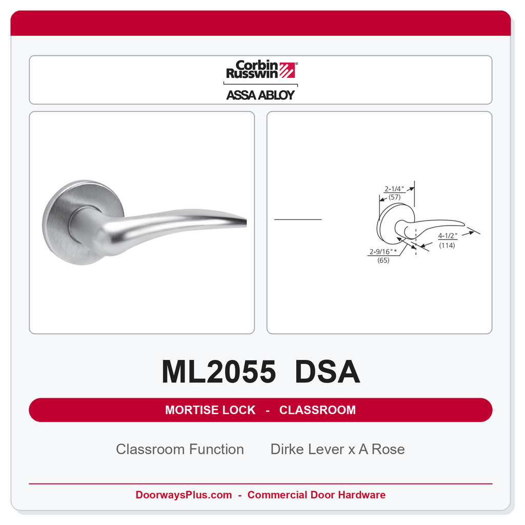Corbin Russwin ML2055 DSA Classroom Mortise Lockset | Grade 1 Commercial