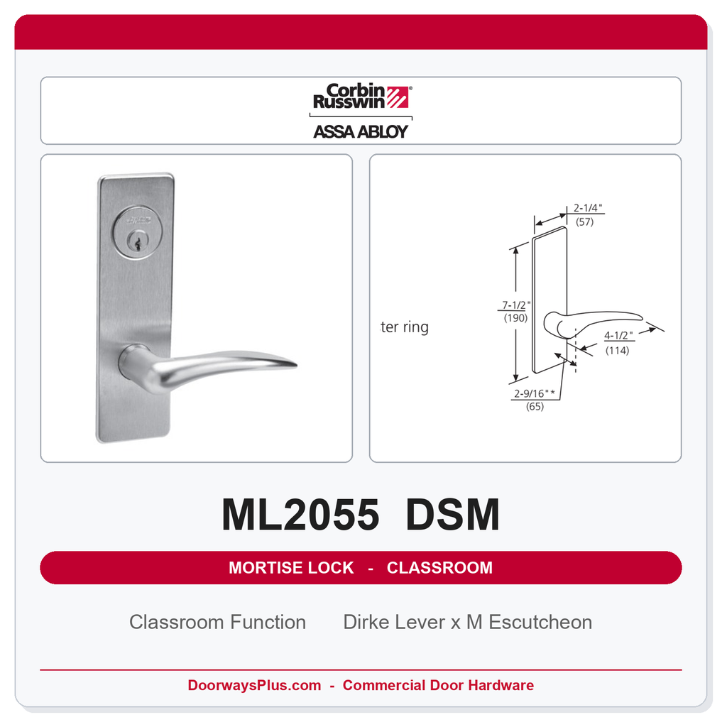 Corbin Russwin ML2055 DSM Classroom Mortise Lockset | Grade 1 Commercial