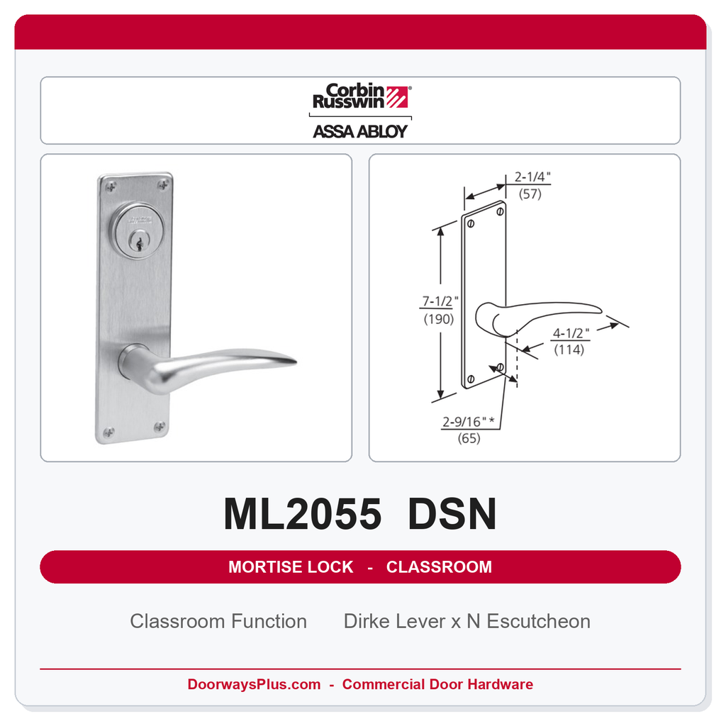 Corbin Russwin ML2055 DSN Classroom Mortise Lockset | Grade 1 Commercial