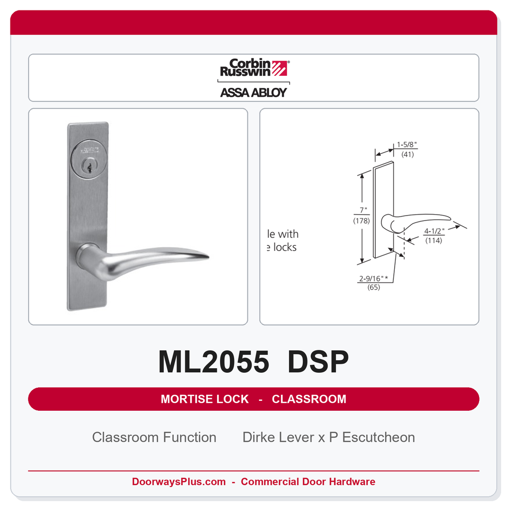 Corbin Russwin ML2055 DSP Classroom Mortise Lockset | Grade 1 Commercial