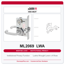 Corbin Russwin ML2069 LWA Institutional Privacy Mortise Lockset | Grade 1 Commercial