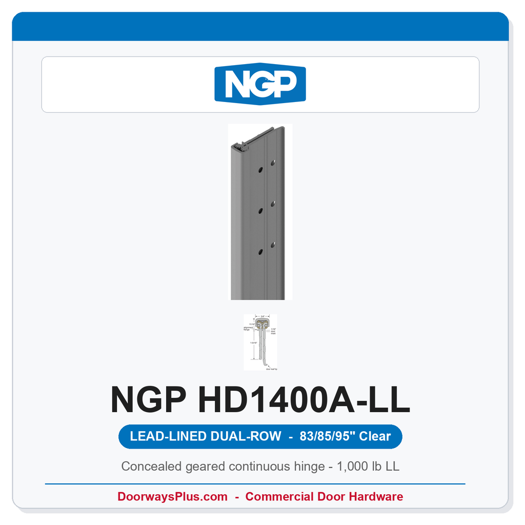NGP HD1400A-LL Concealed Geared Continuous Hinge Lead-Lined Dual-Row 83/85/95" Clear Anodized | National Guard