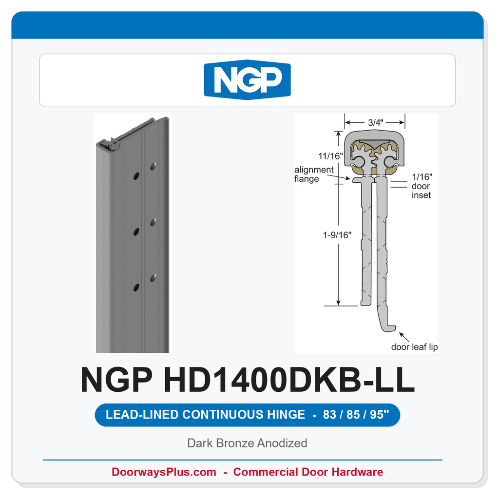 NGP HD1400DKB-LL Concealed Geared Continuous Hinge Lead-Lined Dual-Row 83/85/95" Dark Bronze Anodized | National Guard