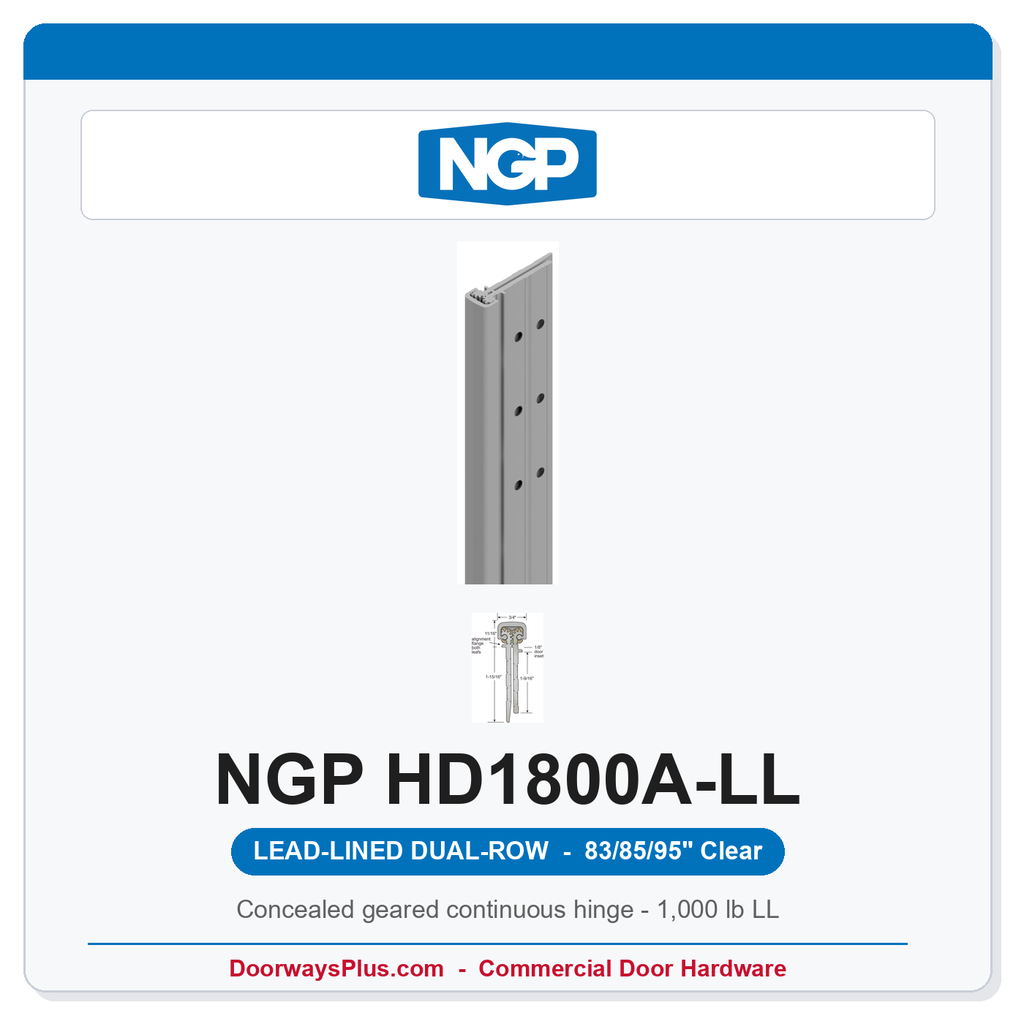 NGP HD1800A-LL Concealed Geared Continuous Hinge Lead-Lined Dual-Row 83/85/95" Clear Anodized | National Guard