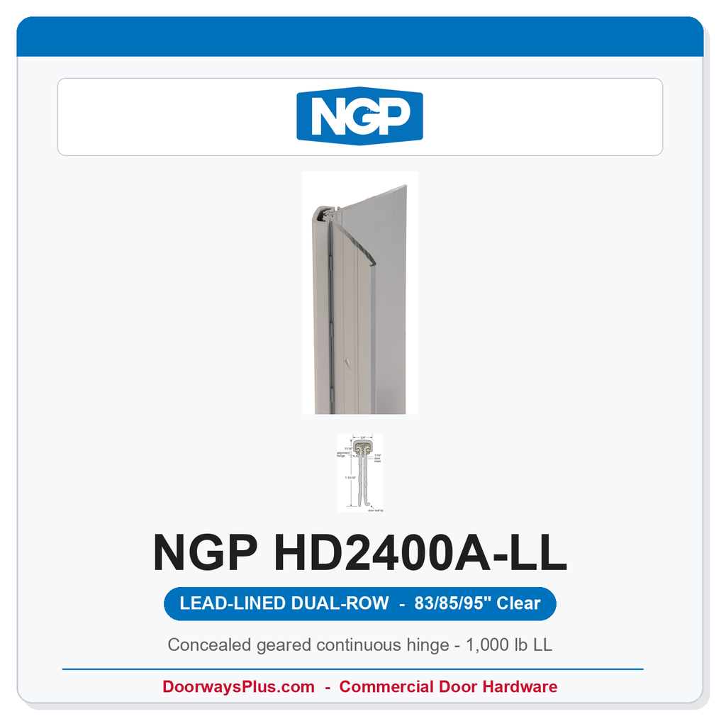 NGP HD2400A-LL Concealed Geared Continuous Hinge Lead-Lined Dual-Row 83/85/95" Clear Anodized | National Guard