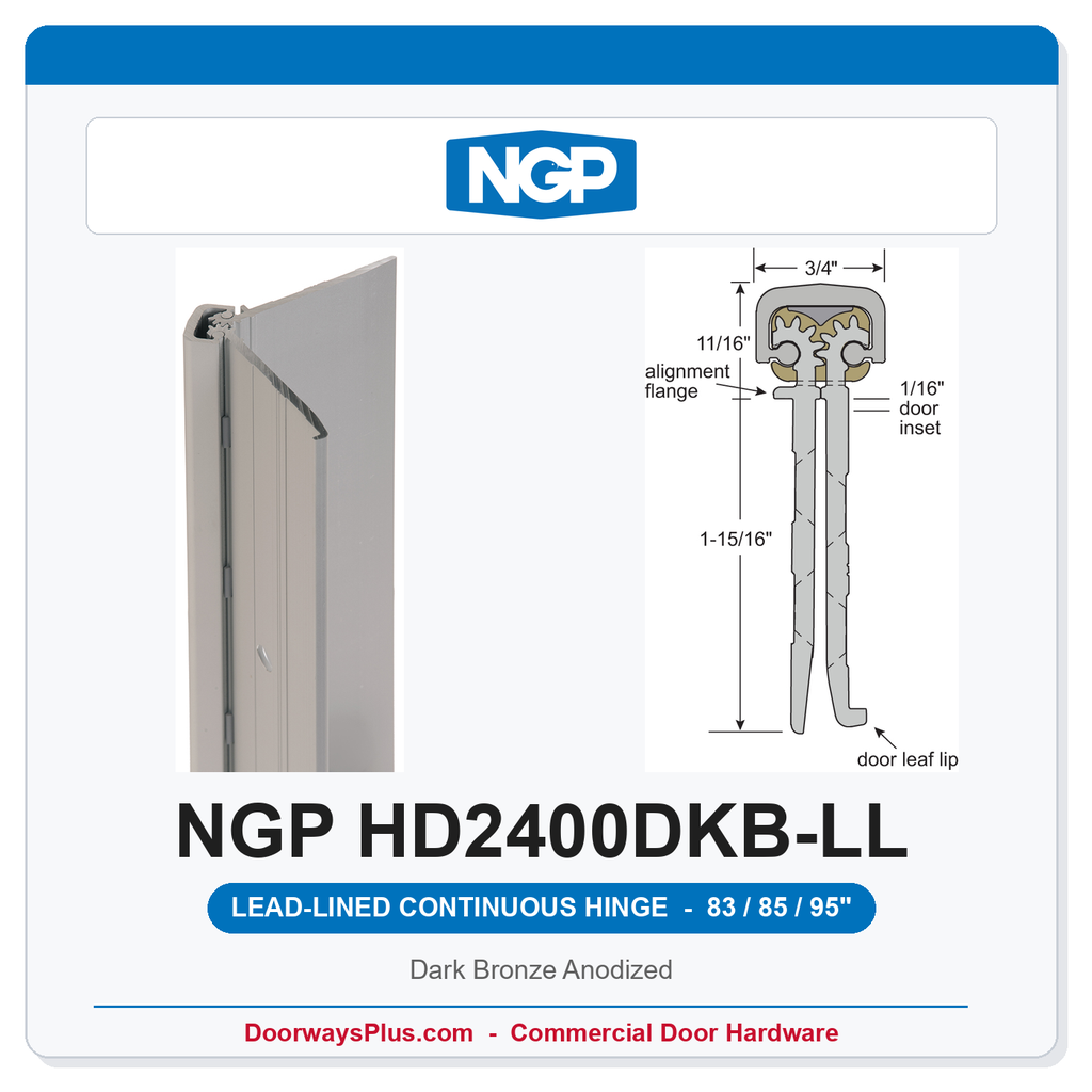 NGP HD2400DKB-LL Concealed Geared Continuous Hinge Lead-Lined Dual-Row 83/85/95" Dark Bronze Anodized | National Guard