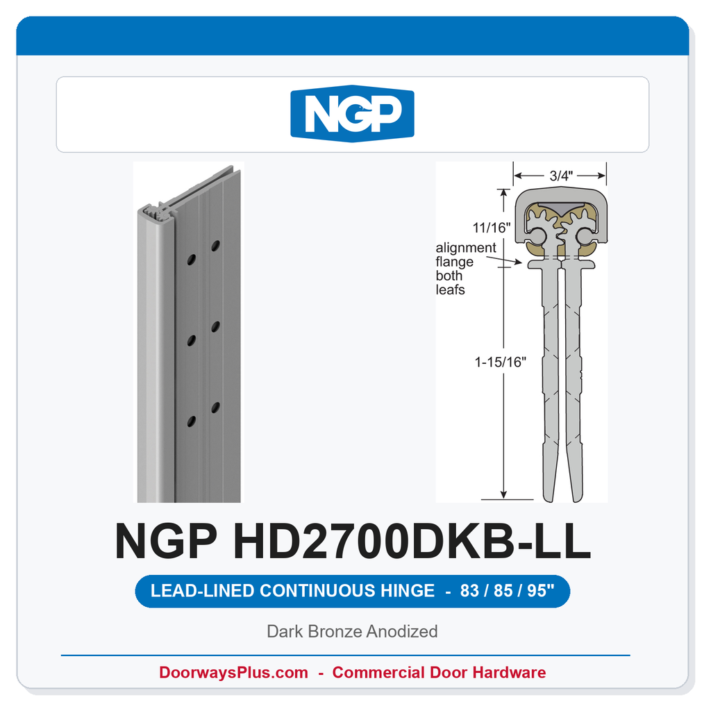 NGP HD2700DKB-LL Concealed Geared Continuous Hinge Lead-Lined Dual-Row 83/85/95" Dark Bronze Anodized | National Guard