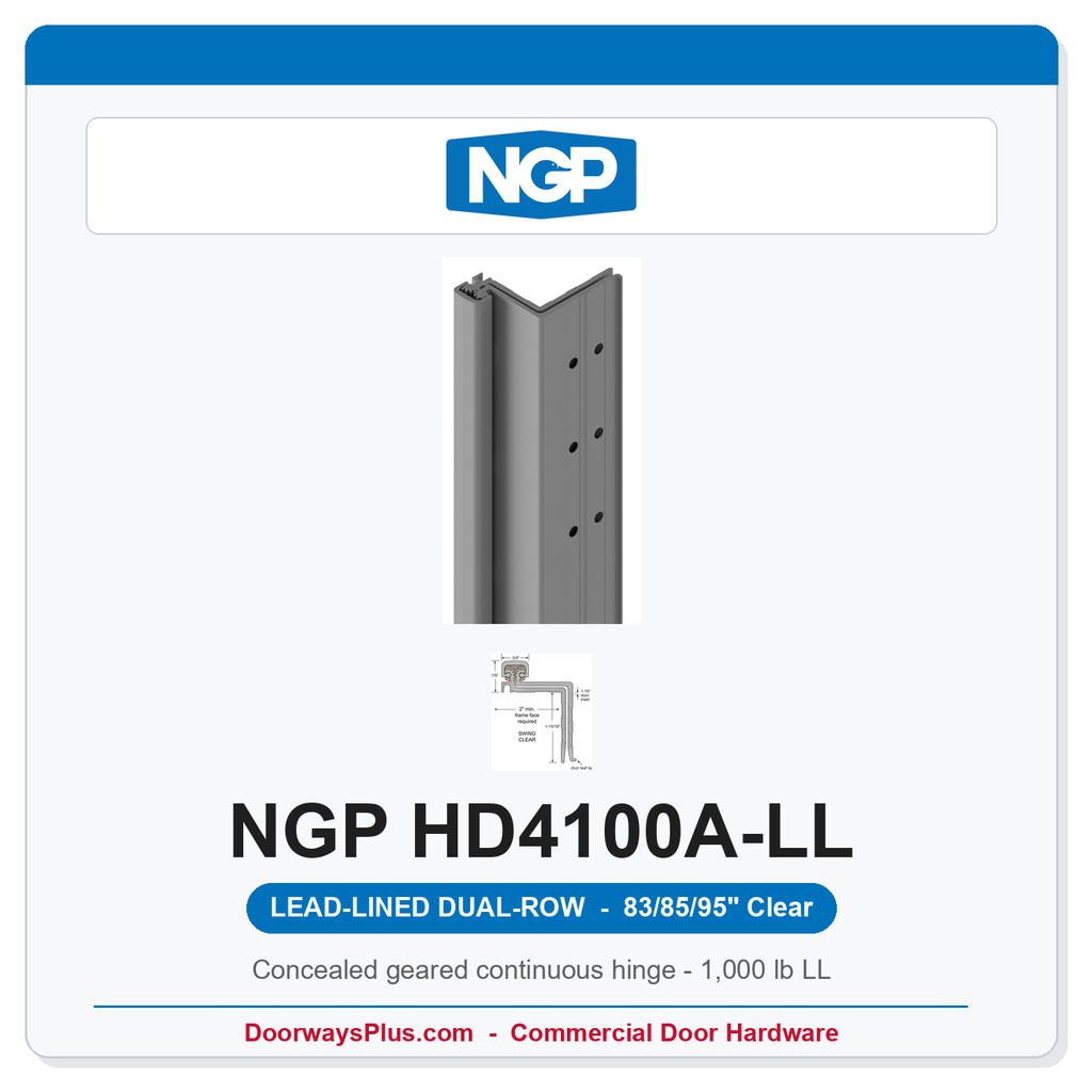 NGP HD4100A-LL Concealed Swing-Clear Geared Continuous Hinge Lead-Lined Dual-Row 83/85/95" Clear Anodized | National Guard