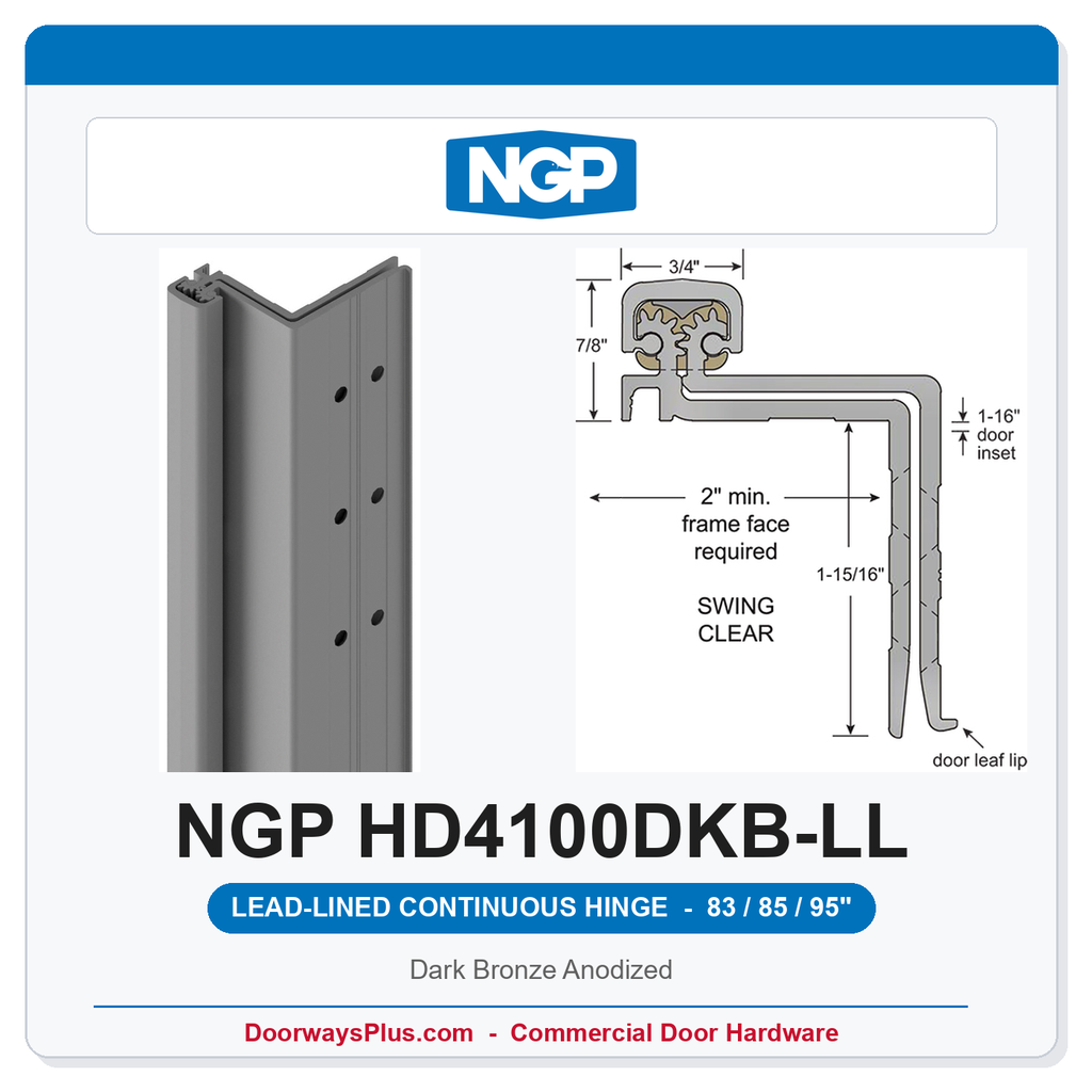 NGP HD4100DKB-LL Concealed Swing-Clear Geared Continuous Hinge Lead-Lined Dual-Row 83/85/95" Dark Bronze Anodized | National Guard
