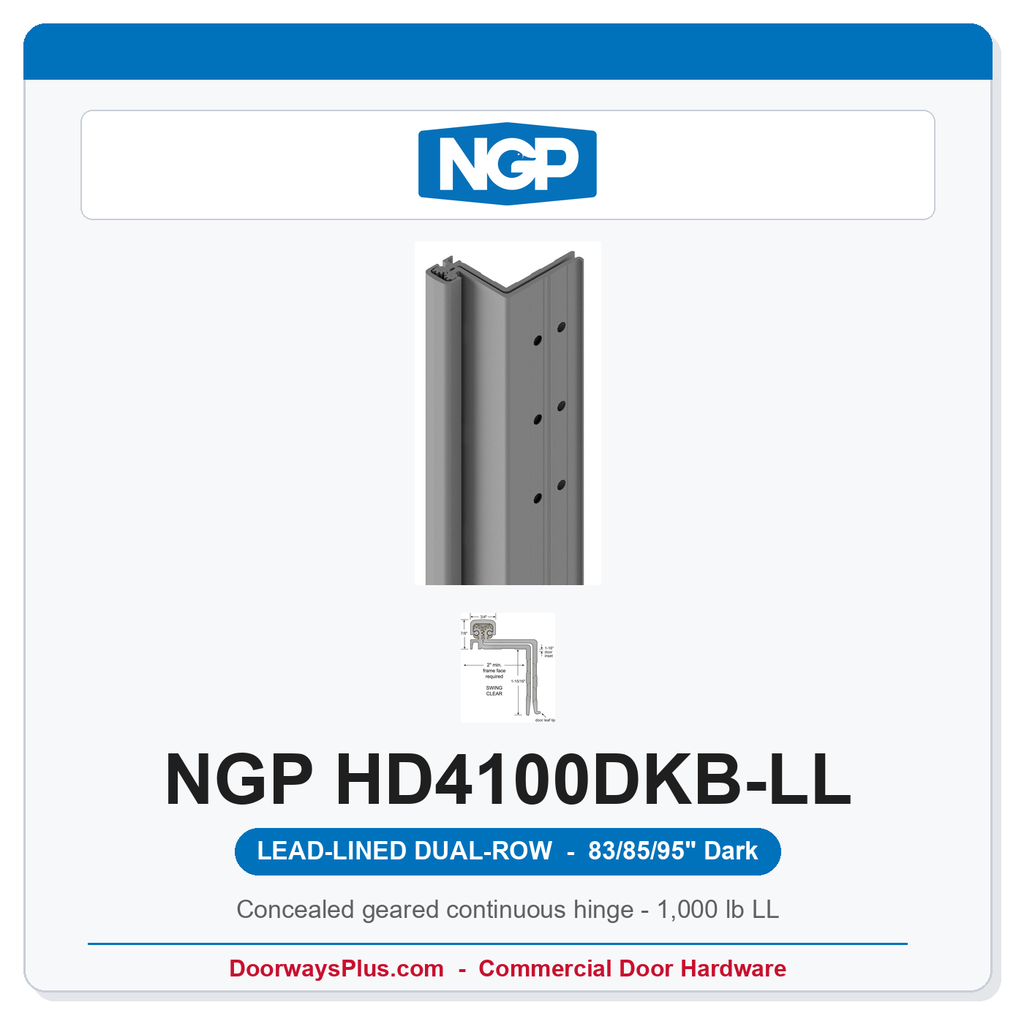NGP HD4100DKB-LL Concealed Swing-Clear Geared Continuous Hinge Lead-Lined Dual-Row 83/85/95" Dark Bronze Anodized | National Guard