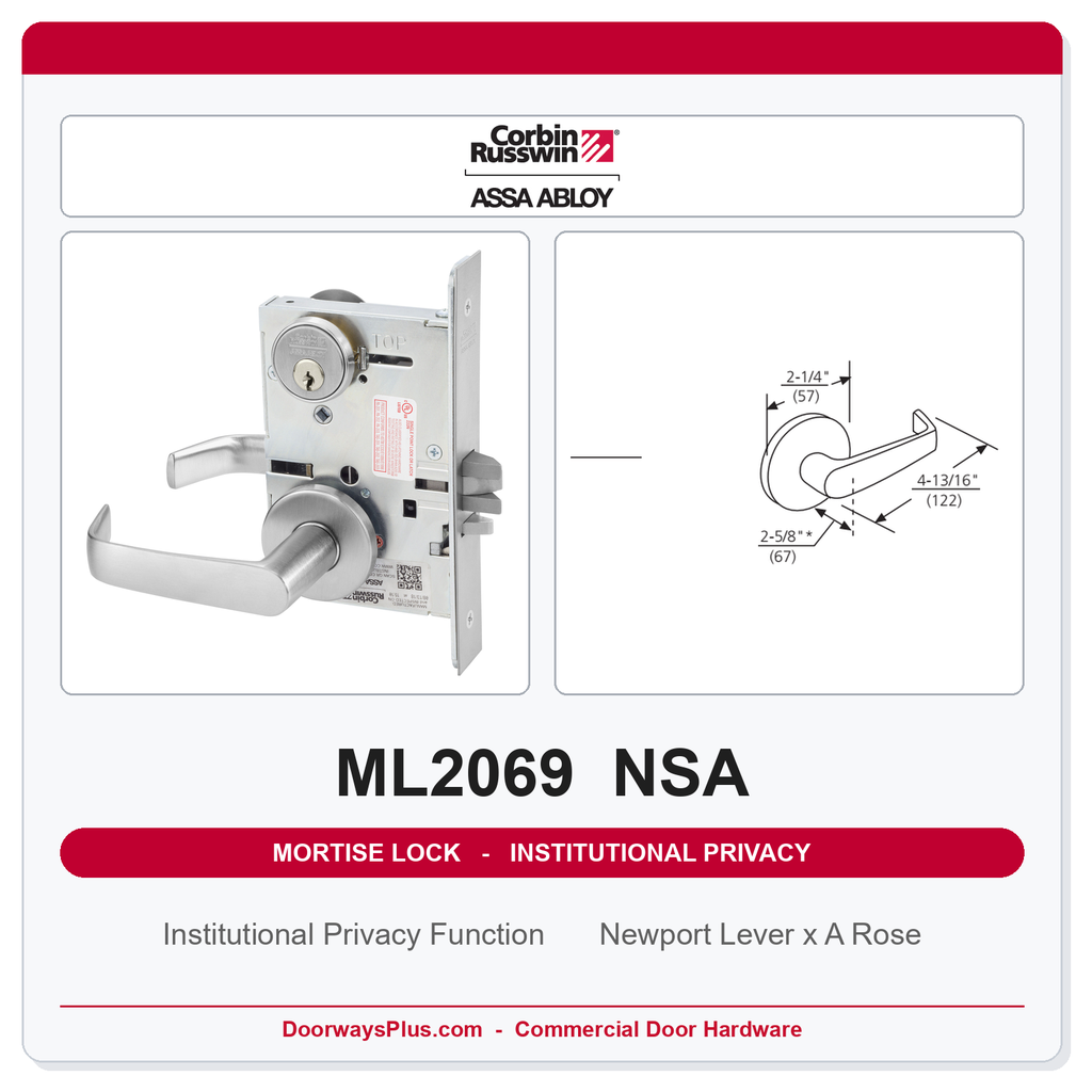 Corbin Russwin ML2069 NSA Institutional Privacy Mortise Lockset | Grade 1 Commercial